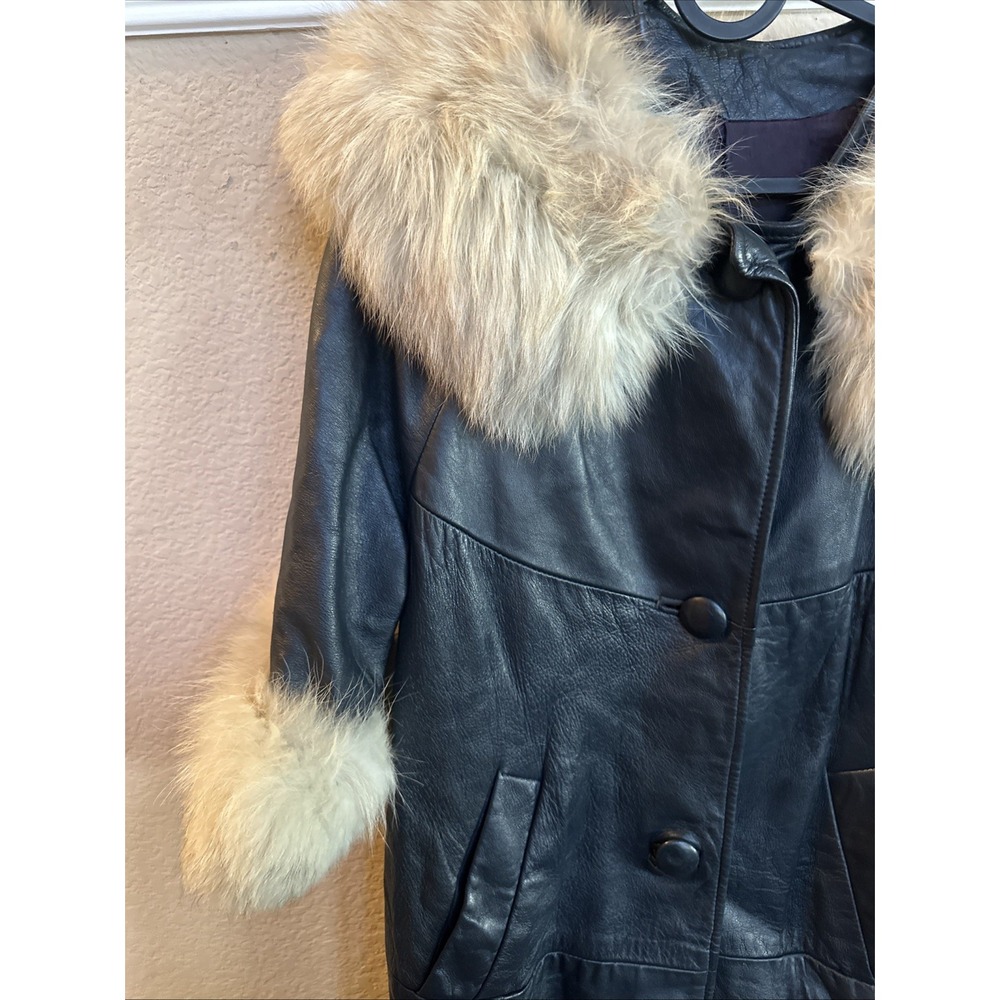 Vintage 1960s LEATHER & FOX FUR Butter soft Leather Swing Coat‎ Jacket Mod Small - Picture 3 of 4
